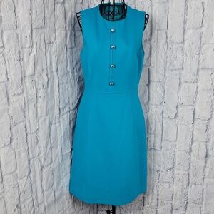 Elie Tahari Blue Sleeveless‎ Dress With Silver Buttons Size 6 NWT